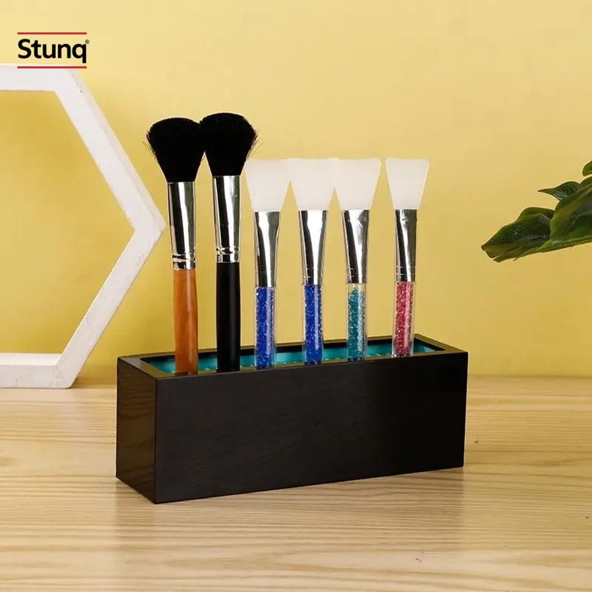 Stunq® Make-upborstelhouder Organizer met Siliconen Droogrek – Zwart met Blauw Inzetstuk