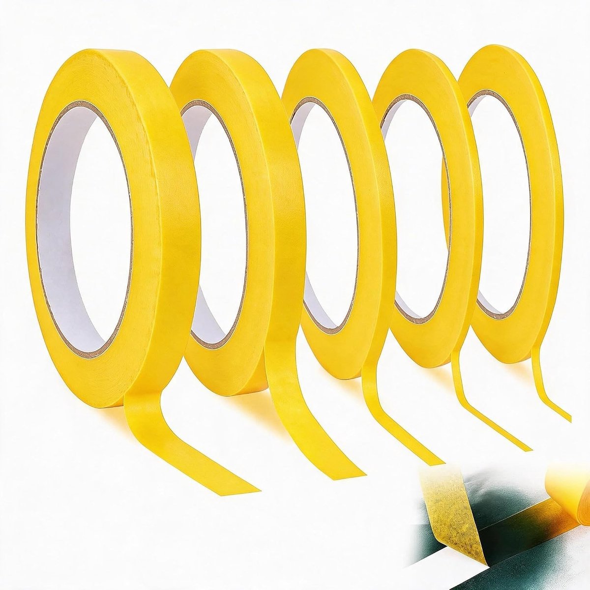 Zelfklevende Masking Tape Set van 5 Rollen, Fijnlijn Tape 5/8/10/12/15mm x 50m voor Schilderen en Decoreren, Perfect voor Knutselen en DIY-projecten