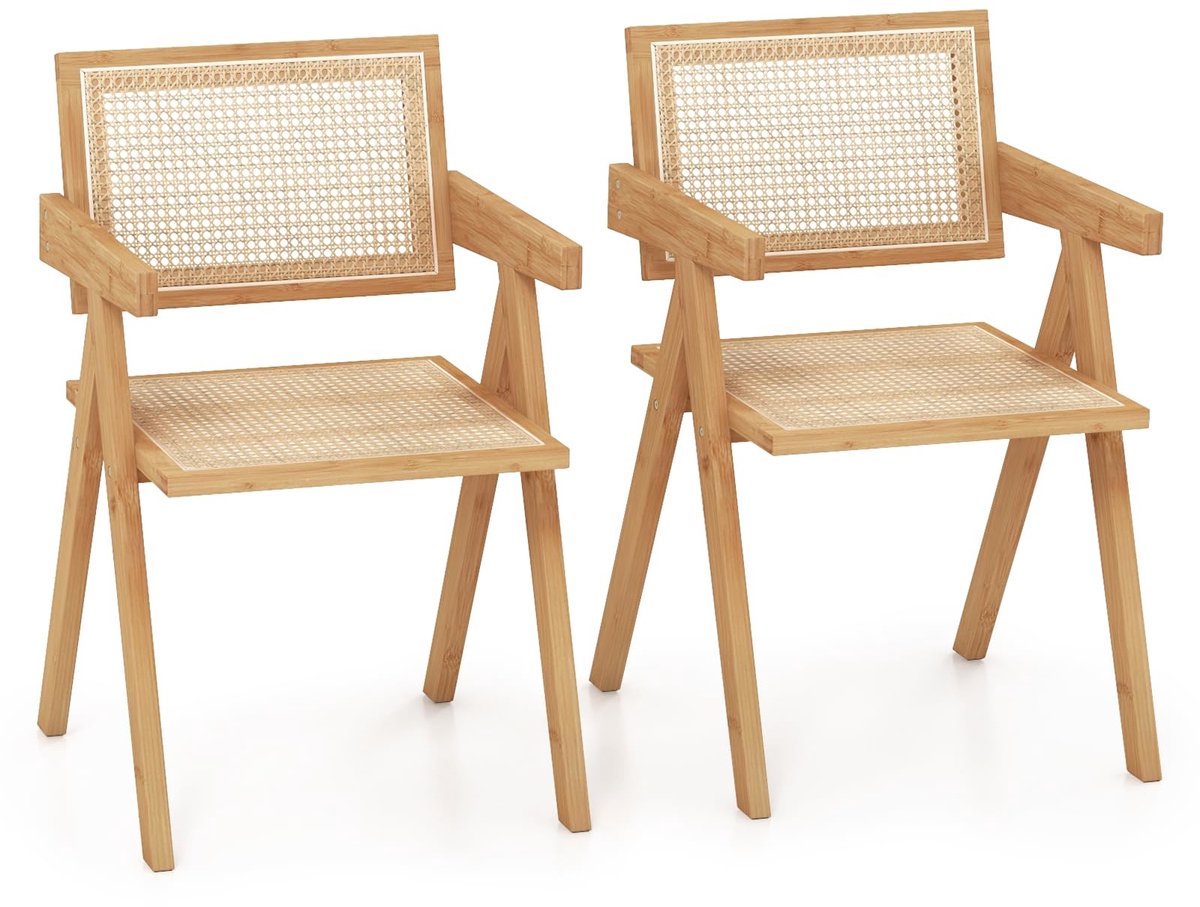 House of Balance Eetkamerstoelen - Set van 2 - Stoel van Bamboe en Riet - Stoelen Modern Bali Stijl - Rieten Fauteuils voor Keuken Eetkamer Woonkamer