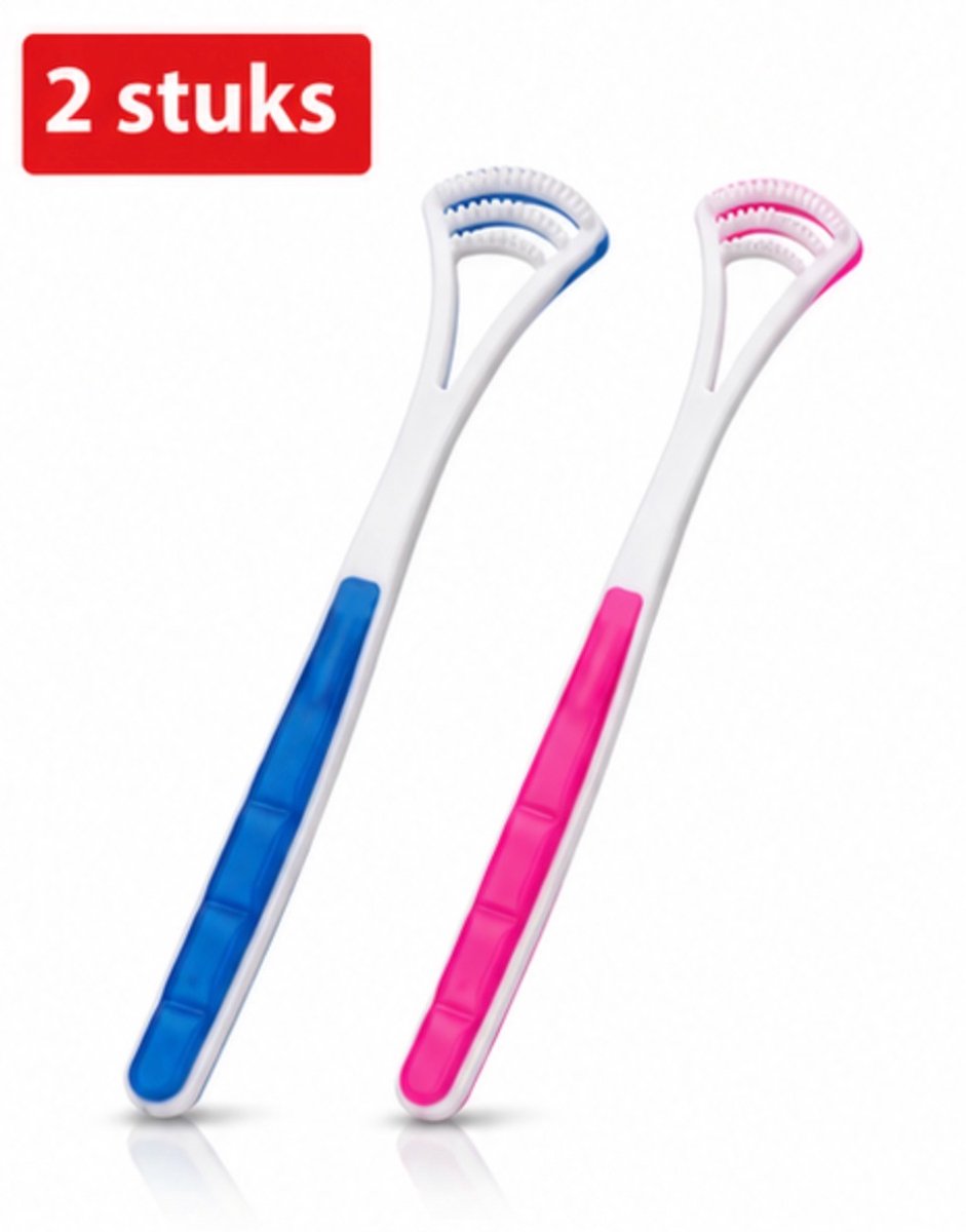 Orthodont PureBreath Tongschraper - 2 Stuks - Tongreiniger - Tegen Slechte Adem en Witte Tong - Kunststof - Roos/Blauw