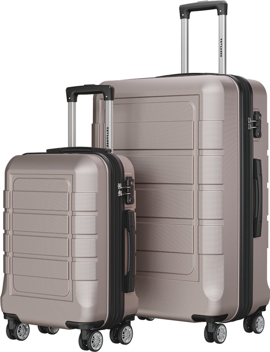 TRVLMORE Kofferset - 2 Delig - 42L Handbagage + 110L Ruimbagage - TSA Slot - Lichtgewicht - Reiskoffer Set - Roségoud
