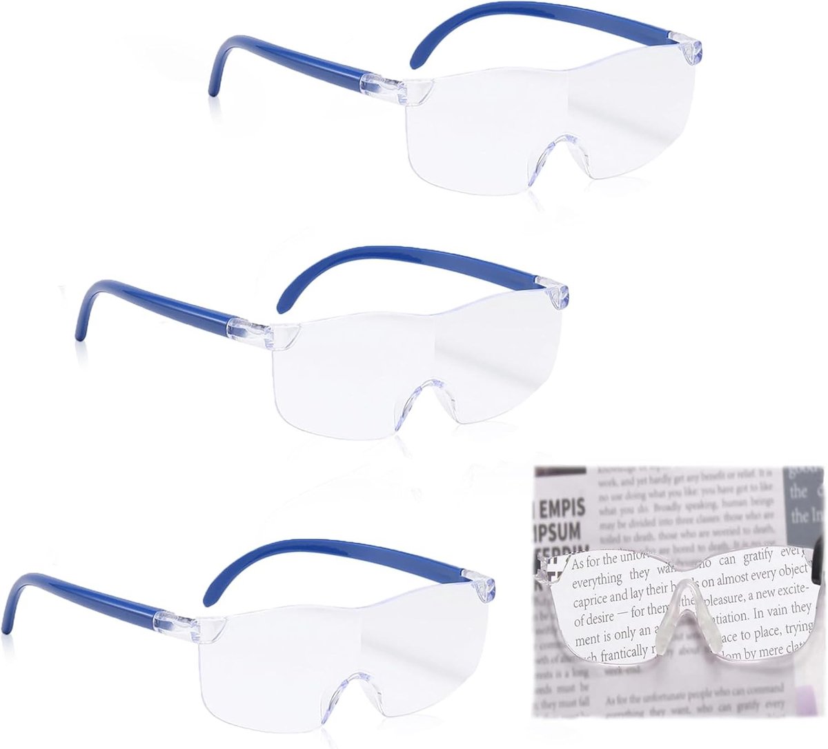 Set van 3 Leesbrillen met Anti-Blauw Licht, Vergrotende Brillen voor Precisiewerk, Handwerken en Reparaties