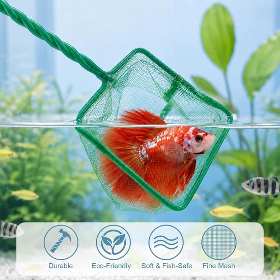 Schepnet voor aquarium, klein, 5 stuks, aquariumnet, vierkant, groen net voor kleine vissen, garnalen, aquariumvissen — afbeelding 4