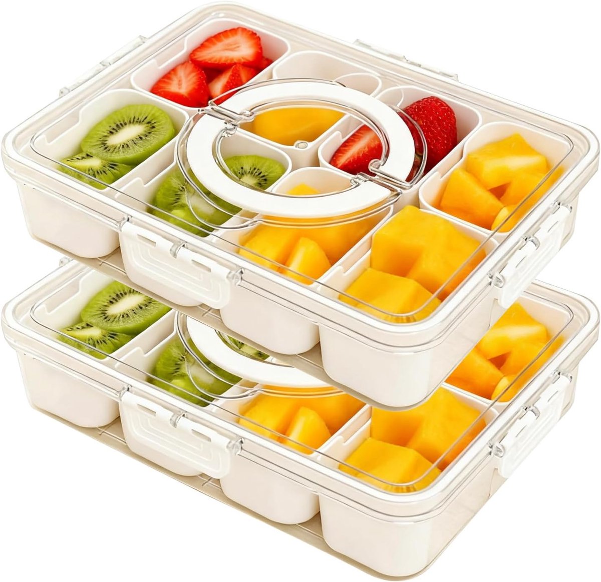 2 stuks, 8 vakken, snackbox met deksel en handvat, draagbare snackdienbladen met vakken, transparante snackborden voor Riunioni di Famiglia e Picnic