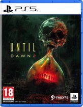 Playstation 5 gamecover voor 'Until Dawn 2', met een schedelvormige zandloper met figuren binnenin op een duistere achtergrond.