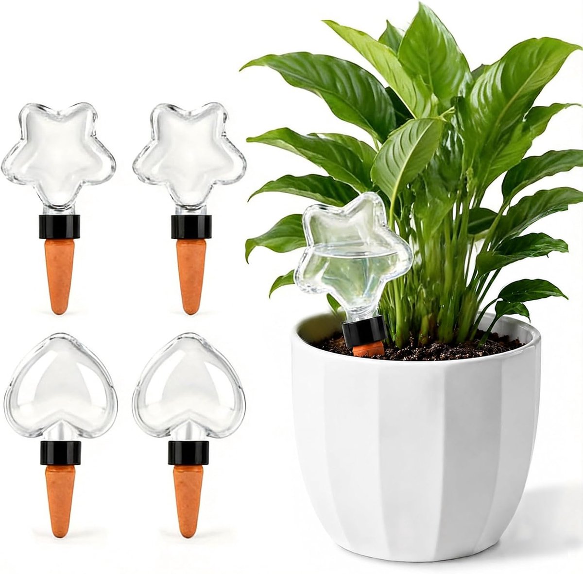 4 stuks bewateringsballen, waterdispenser planten, irrigatie kamerplanten, 350 ml, automatisch lekken van water, klei, ster, hartvorm, voor potplanten, planten, binnen, balkon