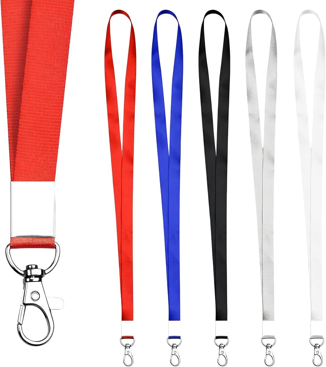 50 stuks sleutelbanden om om te hangen, 5 kleuren, sleutelkoord, kleurrijke sleutelbanden met draaibare metalen clip, lanyards omhangkoord voor sleutels, mobiele telefoon, portemonnee