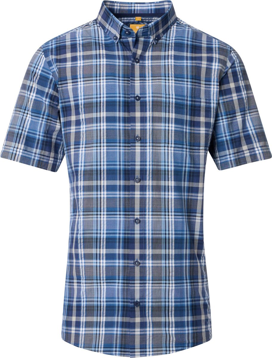 Redmond modern fit overhemd - korte mouw - seersucker - blauw - wit - grijs geruit