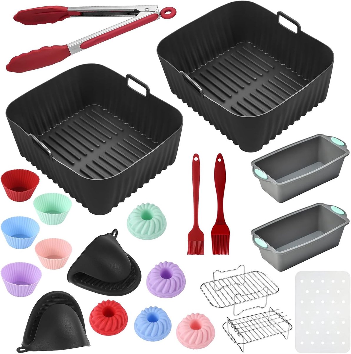 Accessoires voor het bereiden van gerechten in een heteluchtfriteuse, vaatwasserbestendig, BPA-vrij, inclusief roestvrijstalen frame, geschikt voor 8.5L en 9L modellen