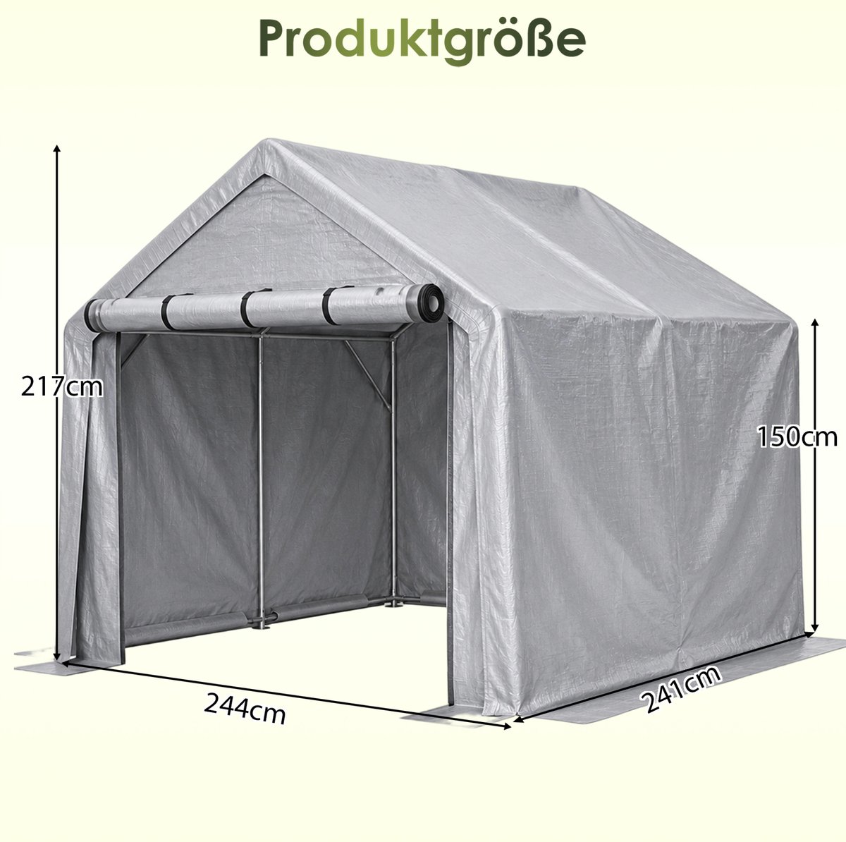DESMIU Garagetent – Ruime Opslagruimte – 244 x 241 x 217 cm – Verzinkt Staal En Polyetheen – Donkergrijs – Met Roldeur Voor Tuin