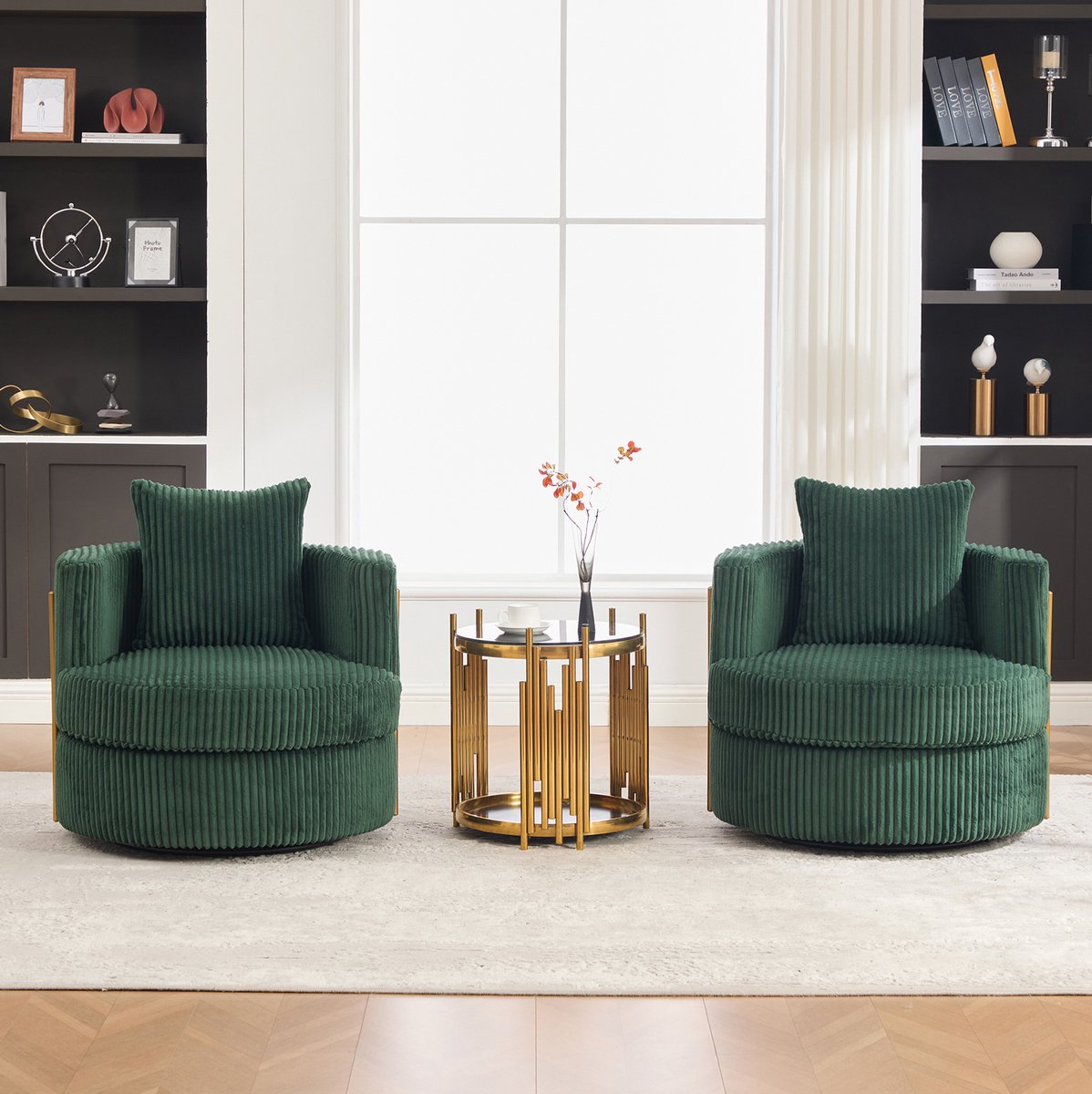 MODENUIT Fauteuil 76 x 79 x 78 cm - Draaibaar Met Opbergruimte - Woonkamer - Ribfluweel Smaragdgroen