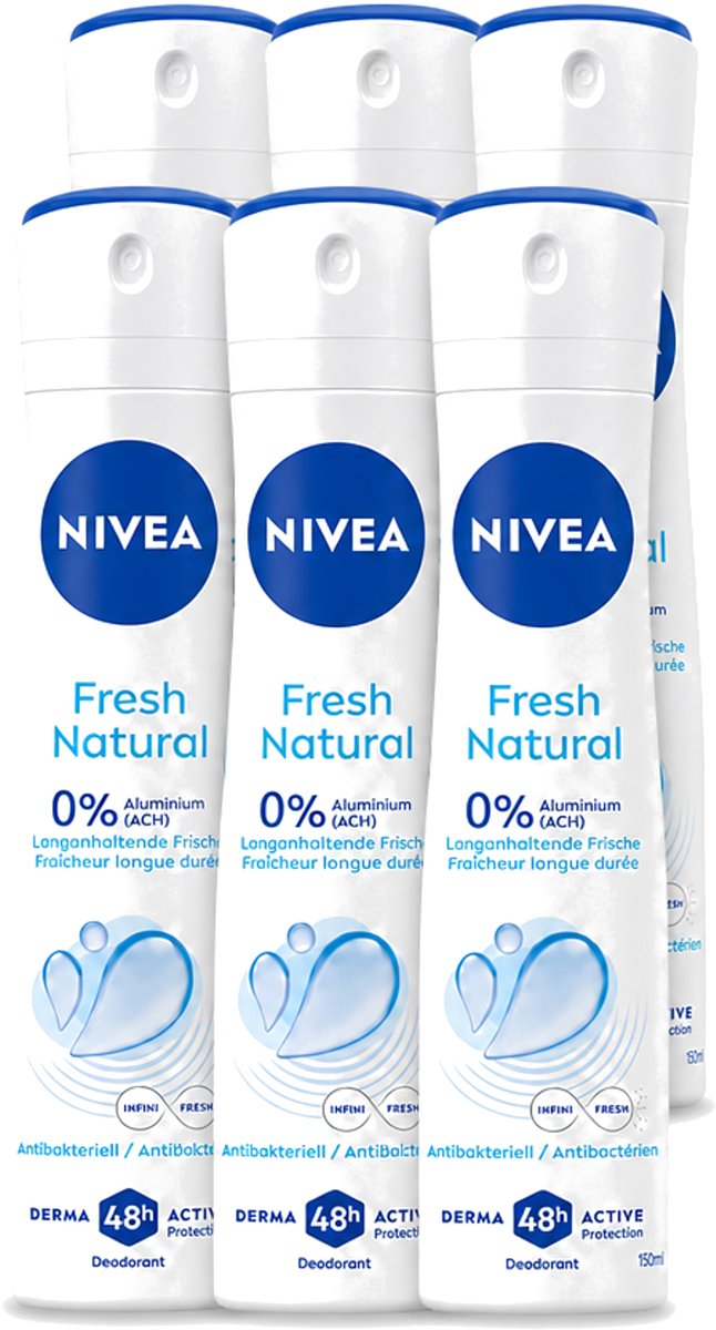 6 x Nivea - Deodorant Spray - Fresh Natural - 48 Uur Lang Werkend - 150 ml - Voordeelverpakking - 6 stuks