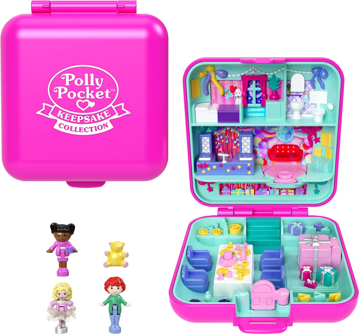 Polly Pocket 80th Anniversary Nostalgic Compact – Speelset met 3 Poppen – Verzamelitem – Draagbare Mini Speelwereld – Mattel JGK22