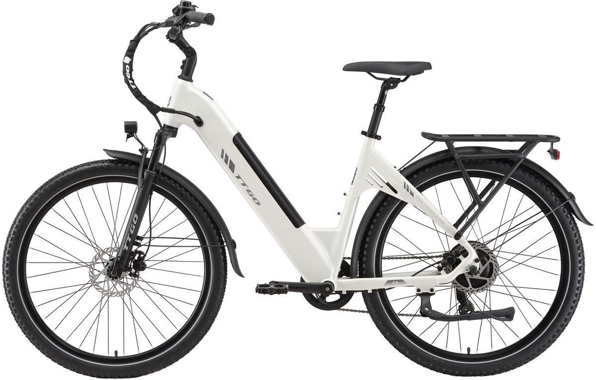 TTGO C5 Elektrische Fiets – 250W Motor – 48V 13.5Ah Accu – 90-110 km Bereik – 27.5" Banden – Shimano 7s – Hydraulische Schijfremmen - Wit