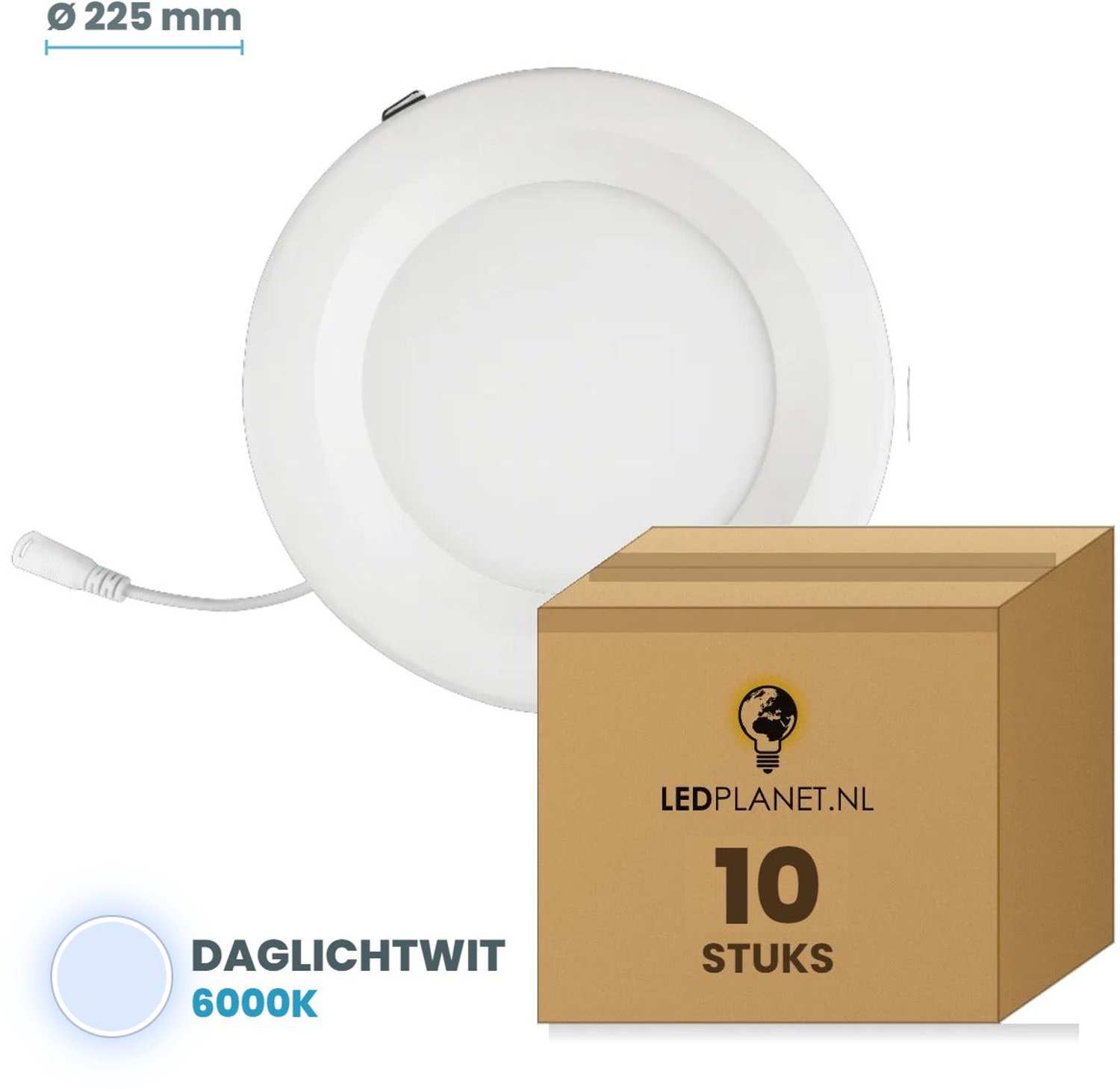 Tsong LED downlight 30W - 10 stuks - Daglichtwit 6000K - 3.000 lm - Ø225mm - zaagmaat Ø200mm - 120° - IP20 - CRI80 - 230V