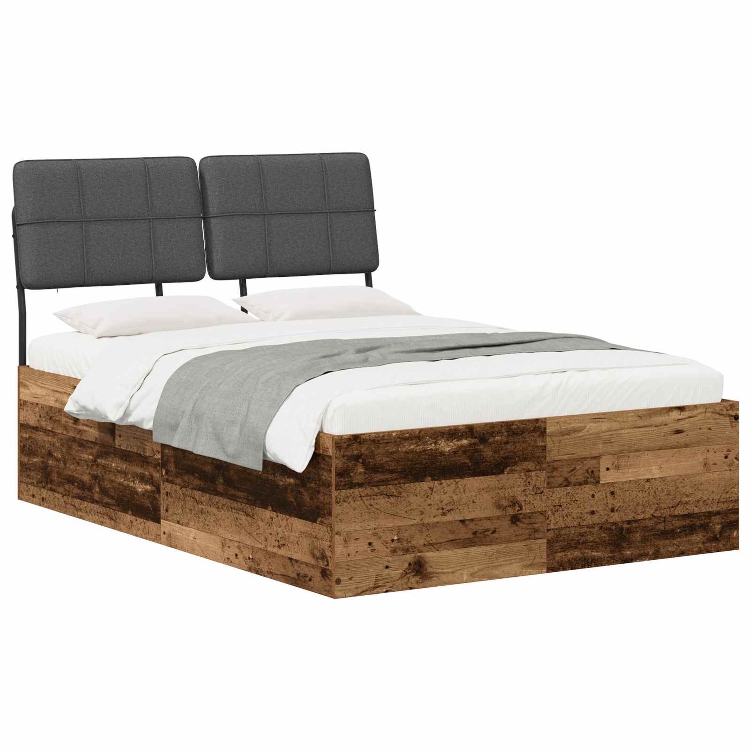 vidaXL Tweepersoonsbed - met - hoofdbord - Oud - hout - en - donkergrijs Oud hout en donkergrijs