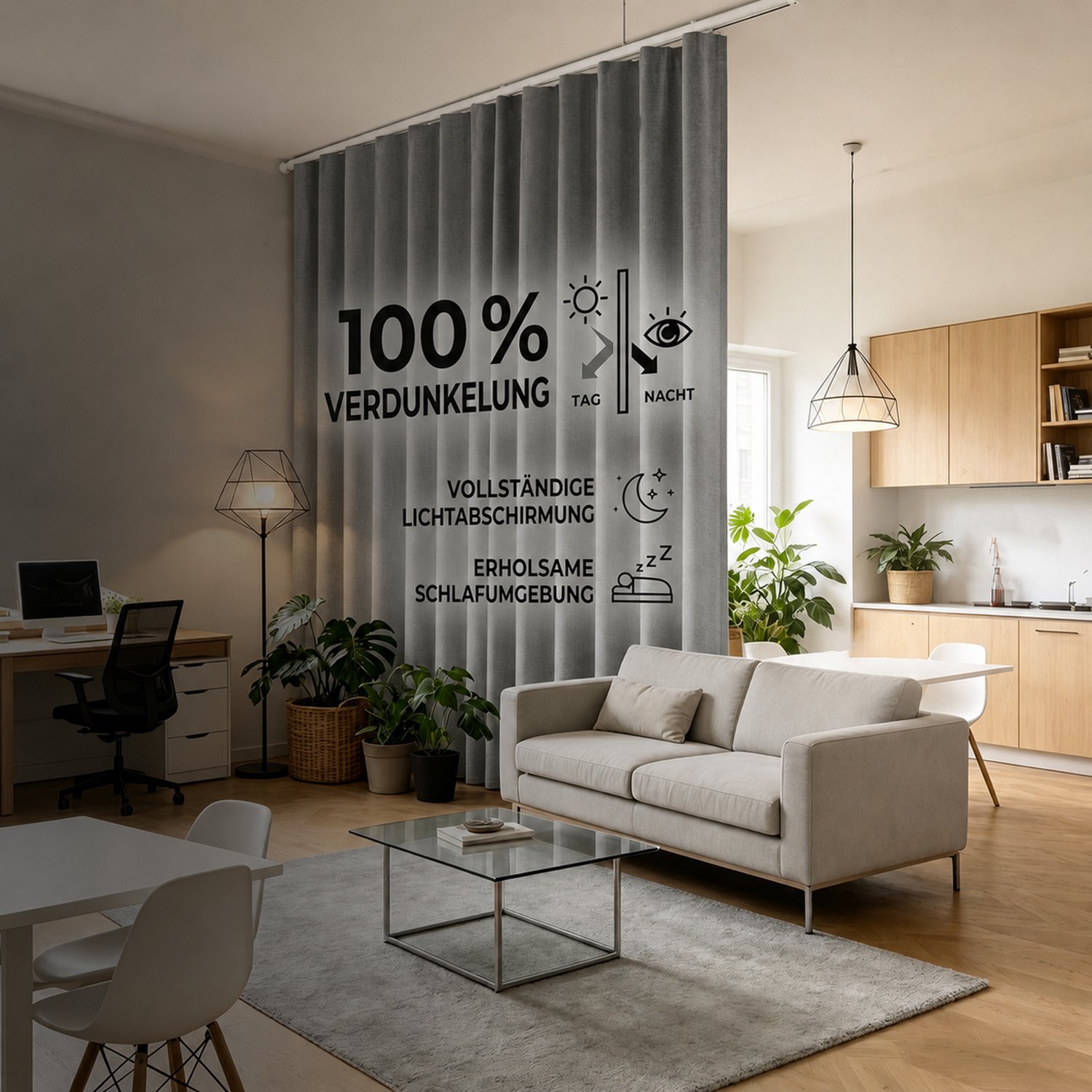 LAPAMAX Verduisterend kamerverdeler gordijn met buigbare plafondrail – scheidingsgordijn en privacy gordijn met linnenlook - voor slaapkamer, kantoor en studio - Grijs - 254 x 244 cm - 1 paneel