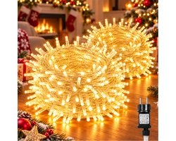 Lapamax LED Lichtsnoer Buiten 2 Stuks-Fairy Lights IP44-Kerstverlichting Buiten-Lichtslinger met Veilige 31V Laagspanning&Energiezuinig-Timer 6U/18U-8 Lichtstanden&Geheugen-Koppelbaar voor Kerstboom,Tuin&Balkon-200 LED-20m-Warm Wit