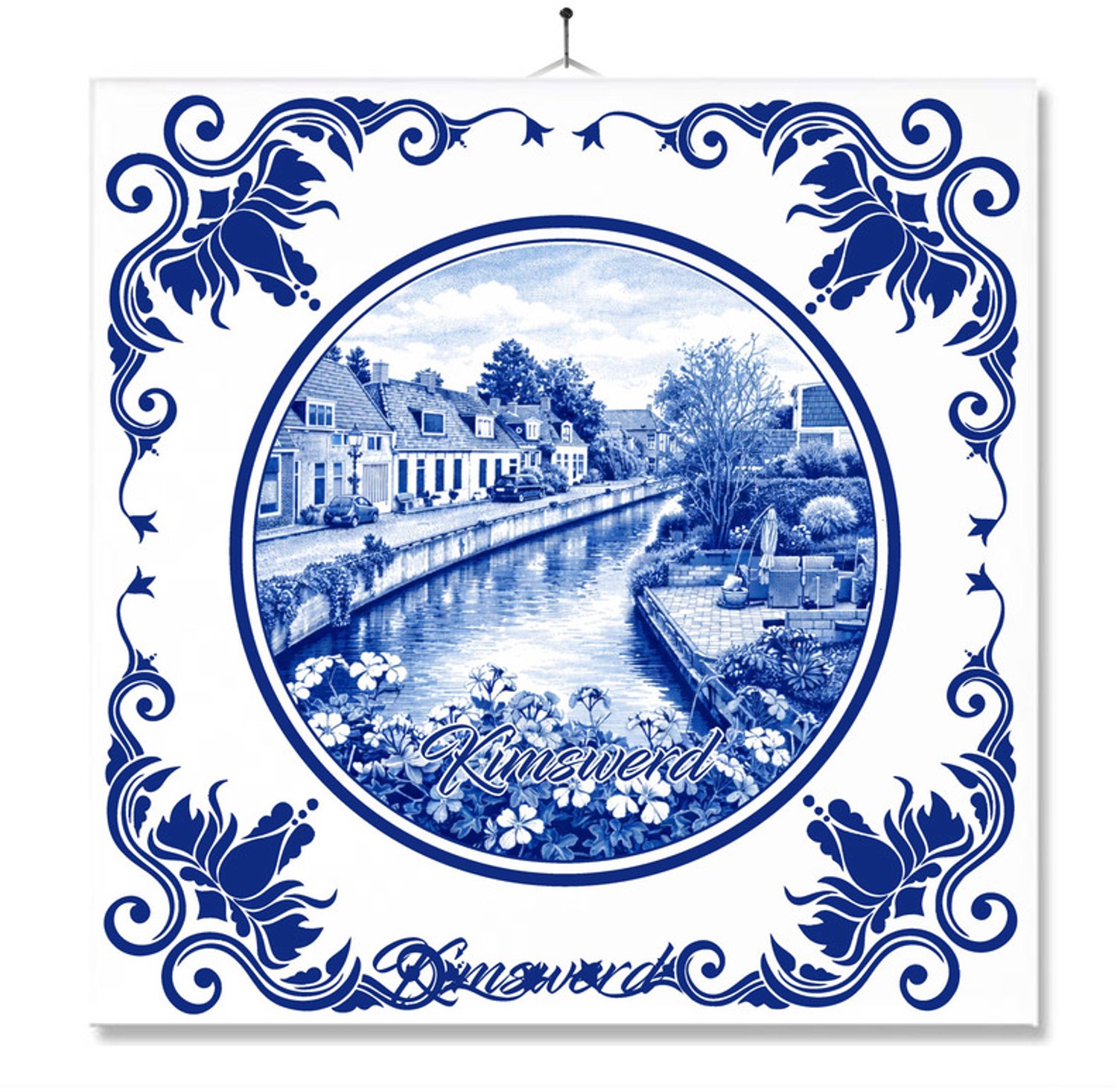 MC Living Tegel Met Opdruk | Kimswerd | Delft Blauw | Cadeau | Inclusief Geschenkdoos | Standaard | Ophangsysteem