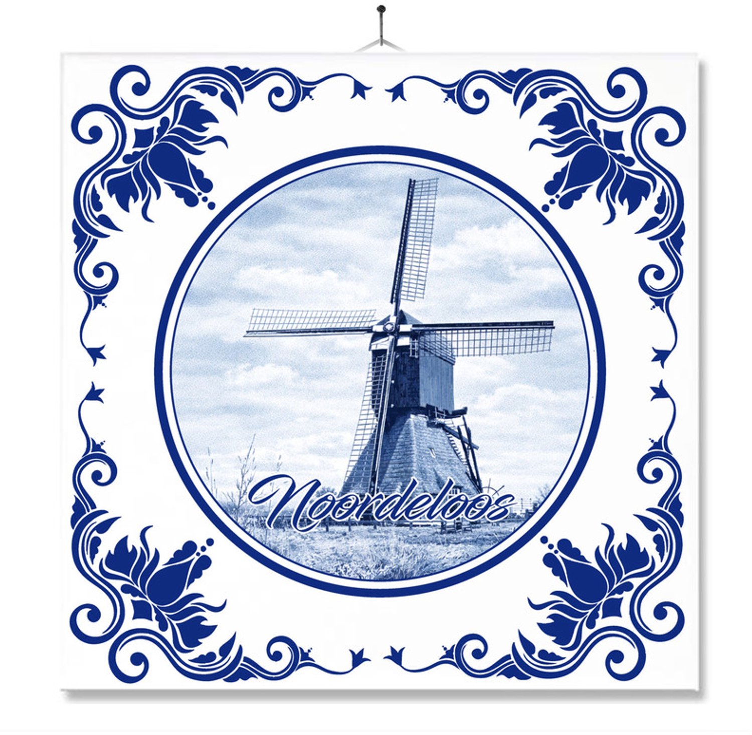 MC Living Tegel Met Opdruk | Noordeloos | Delft Blauw | Cadeau | Inclusief Geschenkdoos | Standaard | Ophangsysteem Ontwerp 2
