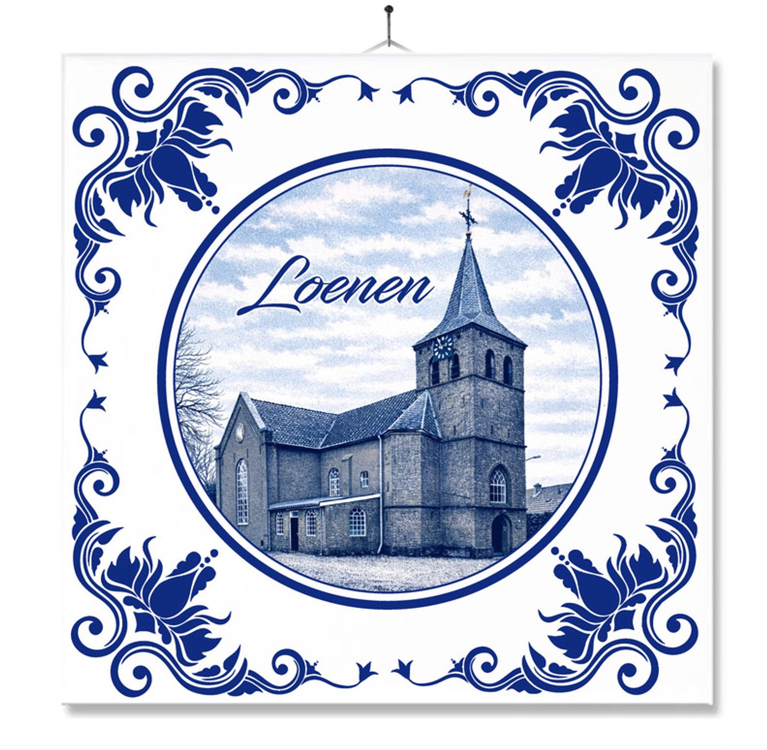 MC Living Tegel Met Opdruk | Loenen | Delft Blauw | Cadeau | Inclusief Geschenkdoos | Standaard | Ophangsysteem Ontwerp 2