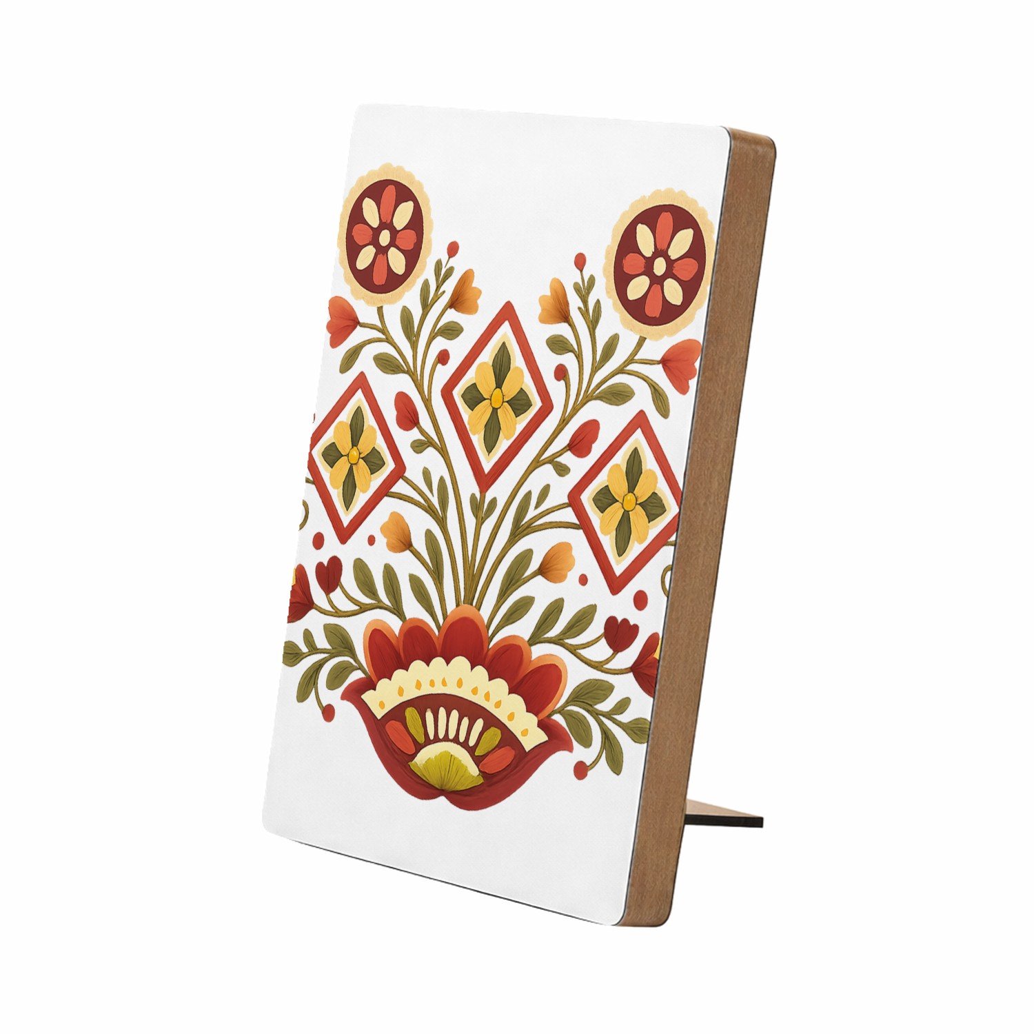 Mr Cadeautjes Glasframe/MDF 12,7 x 17,8 - design Een zonvormig botanisch medaillon met compacte, strakke symm | cadeau Wit