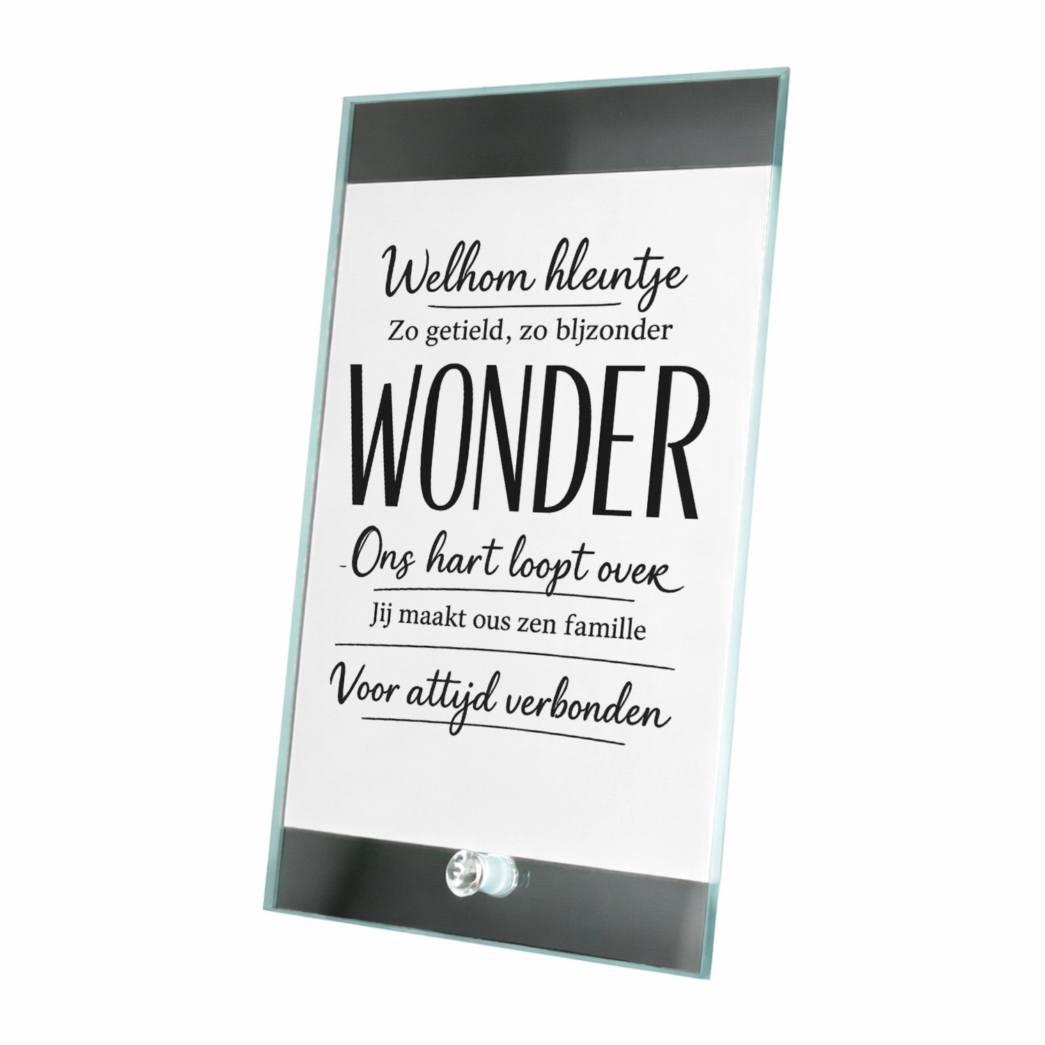 Mr Cadeautjes Glasframe 15 x 23 - design Een warme familieboodschap met één krachtwoord als visuele b | cadeau Wit