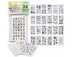 Joyage 24 Herbruikbare Sjablonen – 10 x 18 cm - Bullet Journal Sjablonen – Letters, Cijfers, Vogels & Figuren – Voor Agenda, Dagboek, Planner & Knutselen - Sjablonen voor hobby en creatief volwassenen - Stencils bullet journal accesoires producten