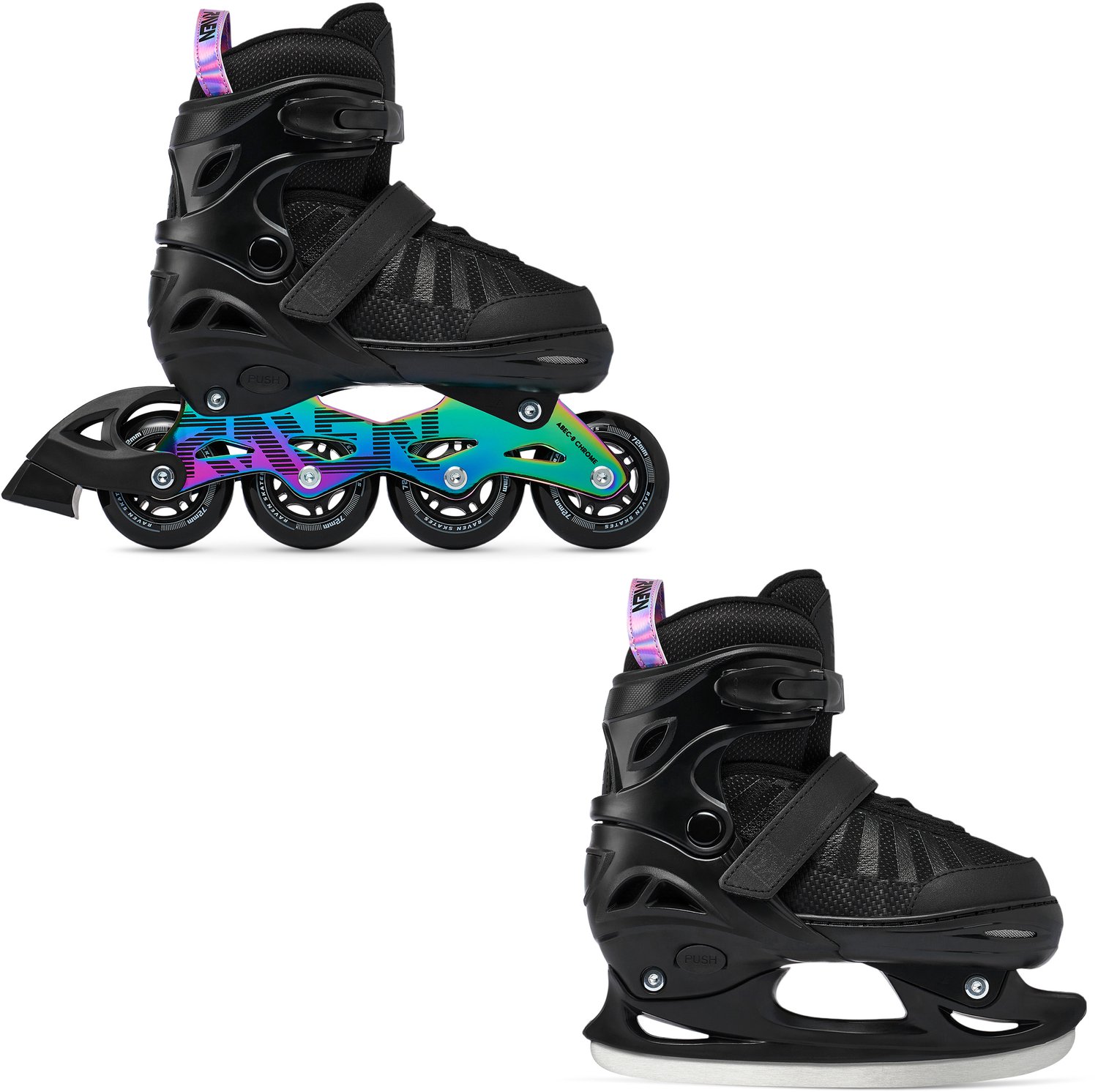 Raven Oxen 2-in-1 set: Skeelers en ijshockeyschaatsen /Neo Chrome 38-42 Zwart