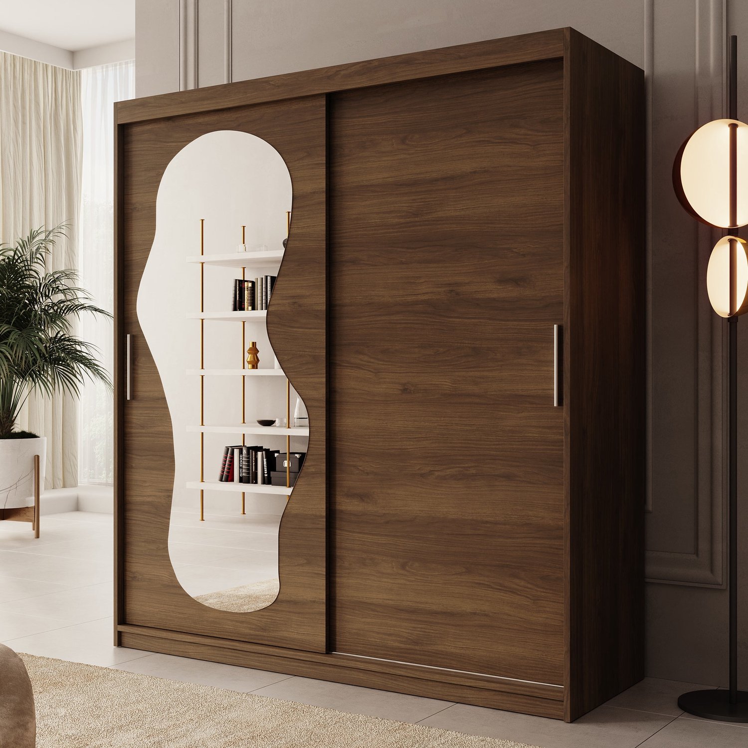 MEUBELLA Kledingkast Ulysses - Walnootpatroon - 180 cm - Met spiegel Bruin