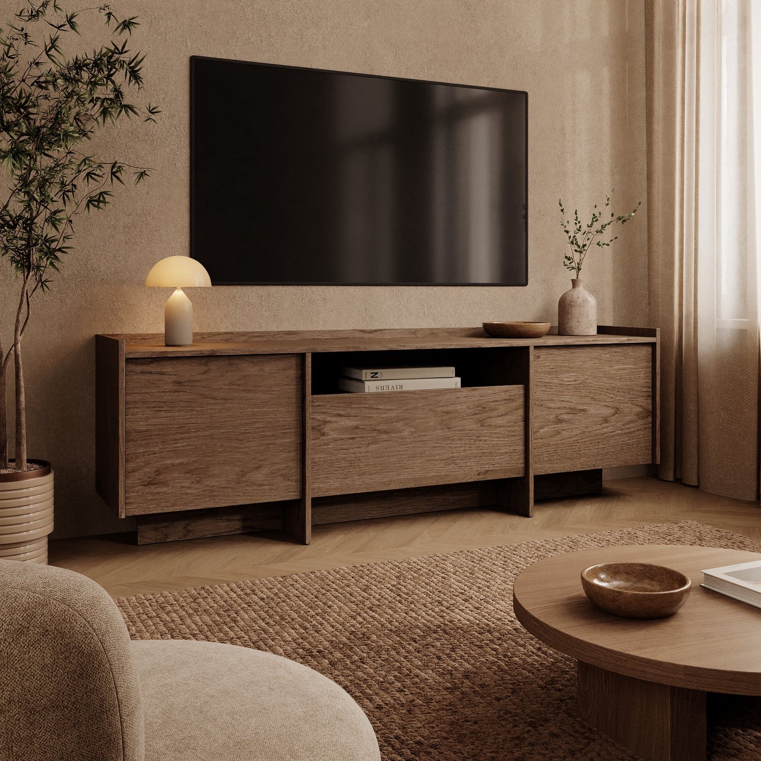 MEUBELLA Jaxon - TV-Meubel - Donker eikenpatroon - 175x38x57 cm Bruin