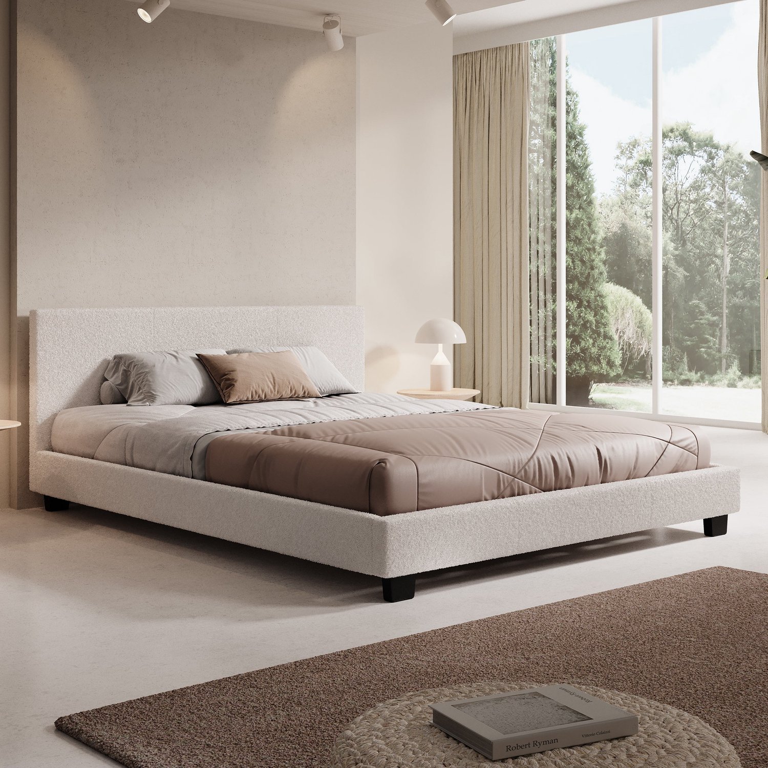 MEUBELLA Tweepersoonsbed George - Wit Teddystof - 160x200 cm