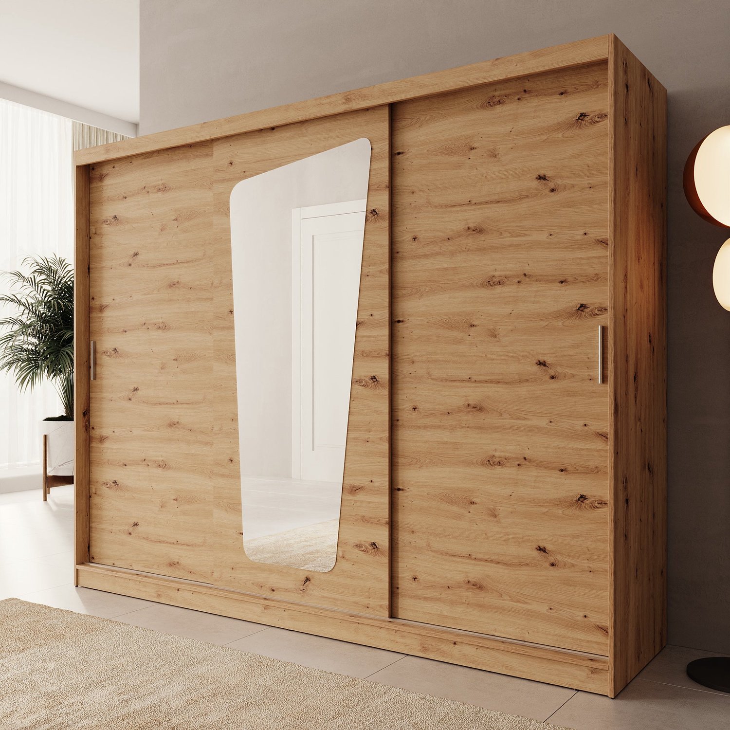 MEUBELLA Moyo - Kledingkast - 3 schuifdeuren - Eiken - 250x62x200 cm Bruin