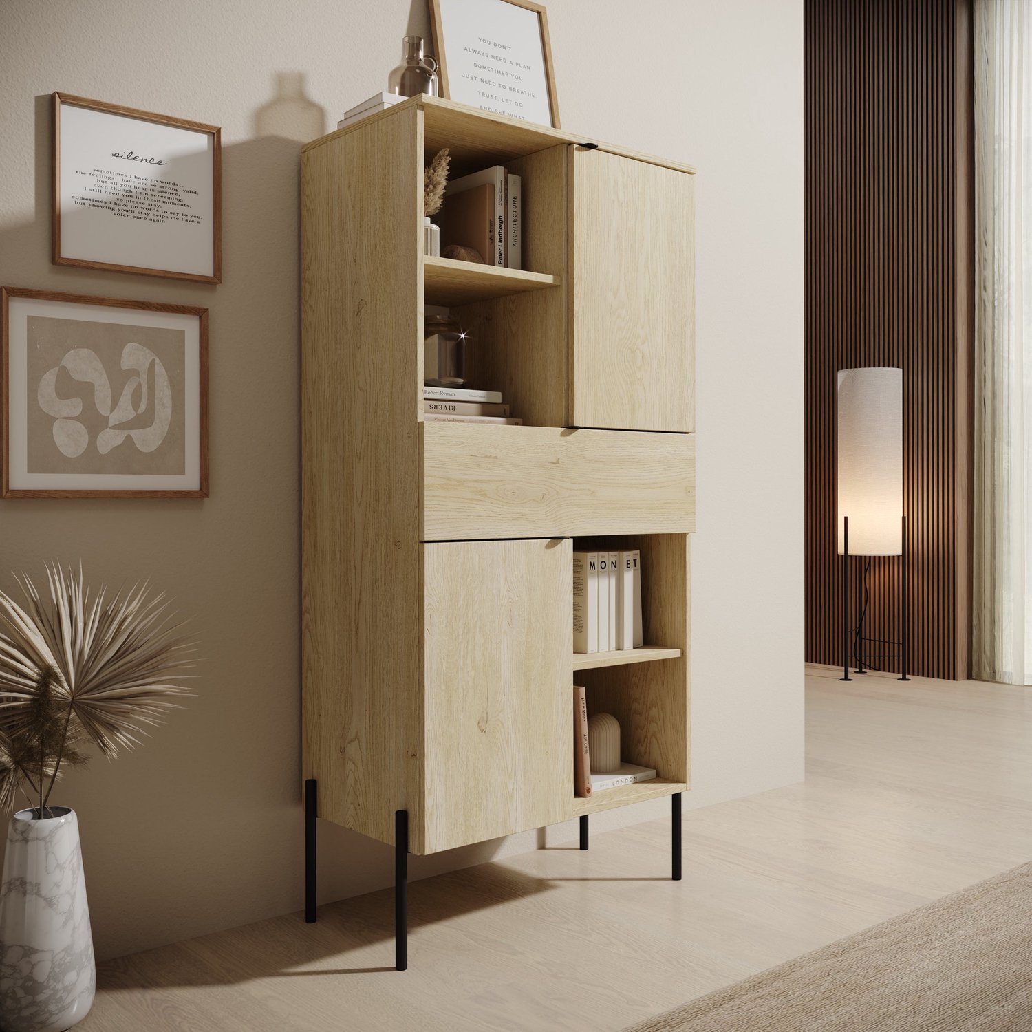 MEUBELLA Oriya - Boekenkast - Eikenpatroon - 70x40x150 cm Bruin