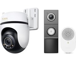 Tapo C530WS Beveiligingscamera Buiten + D235 2K 5MP Video Deurbel - Bundelvoordeel - 3K 5MP - 360° Draaibaar - Starlight Kleur Nachtzicht - 180° Head-to-Toe - 30m Nachtzicht - IP66 Weerbestendig - Automatisch Volgen - Tot 210 Dagen Accu - 12x Zoom