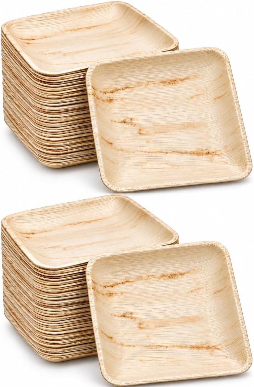Kajal Vierkante Palmblad Bordjes 20 cm (2x25 Stuks) – Duurzame Wegwerpborden voor Warme en Koude Gerechten – Ideaal voor Feestjes, Buffetten, Picknicks & Catering Met Kajal Sticker