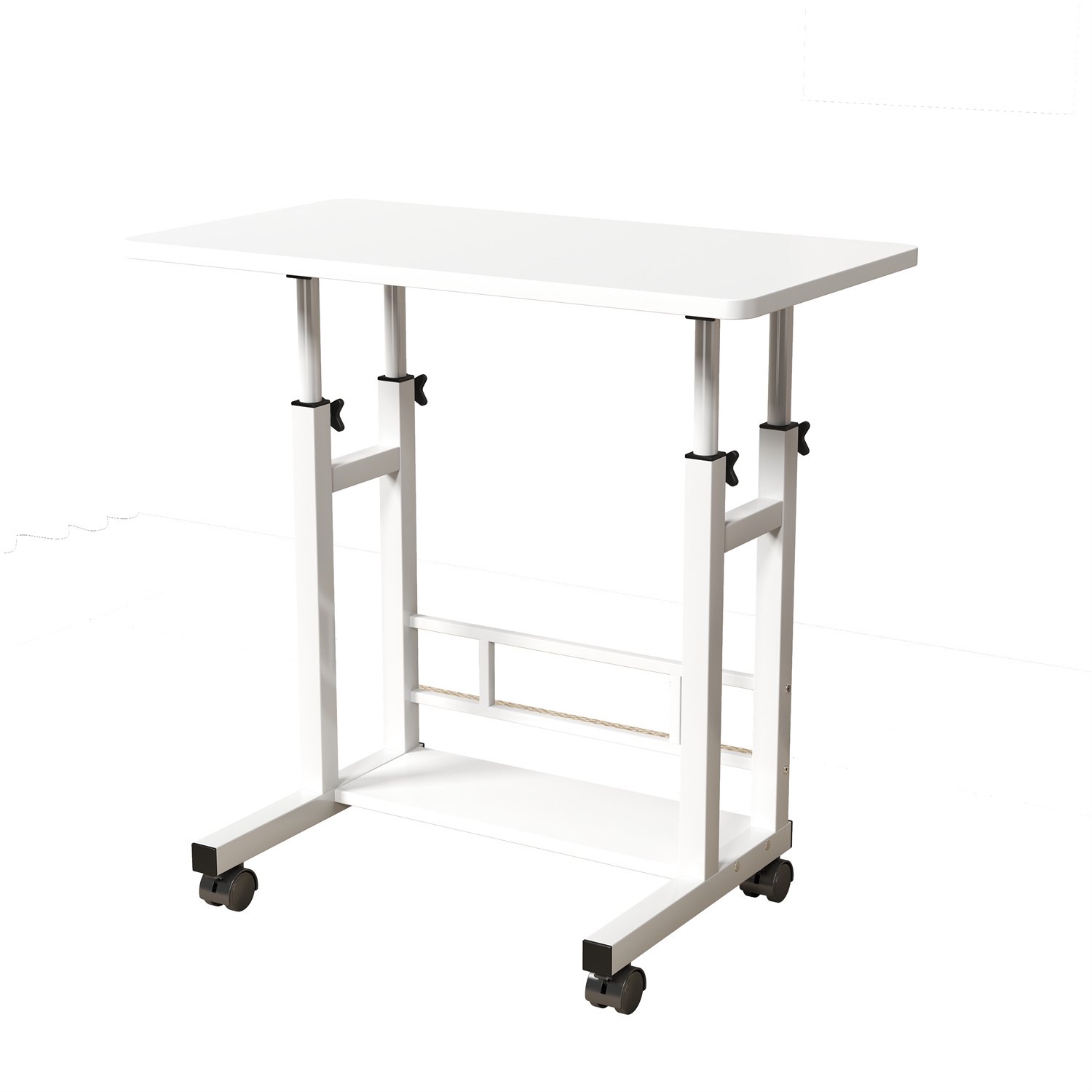 Danky Mobiel Zit-Sta Bureau - In Hoogte Verstelbaar 69-90 cm - Blad 80x40 cm met Opbergvak - Met 4 Vergrendelbare Wieltjes Wit