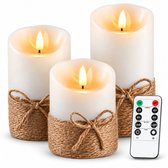 O’DADDY® LED Kaarsen Set van 3 – Bewegende Vlam – Afstandsbediening met Timer & Dimfunctie – Werkt op Batterijen (2x AA) – Warm Wit Licht – Crème – 10 / 12,5 / 15 cm