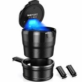 Wieport 2 in 1 - Asbak Auto met Deksel - Keramisch Vlam Bestendig - LED Lamp