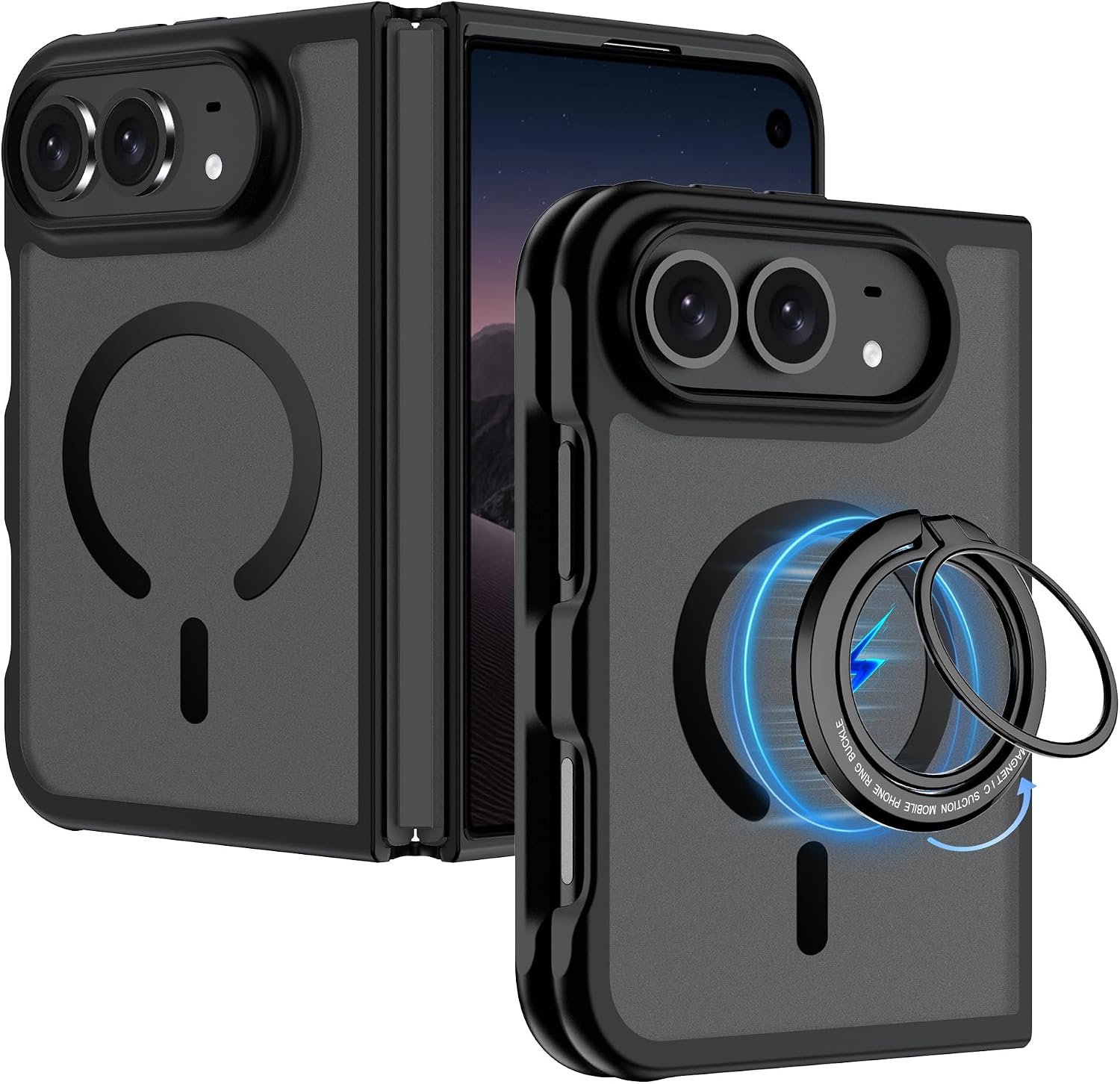 Zandarix Hoesje Geschikt voor Apple iPhone Duo - Back Cover Hoesje - Geschikt voor Mag - Magnetische Ringhouder - Niet vergelend - Kickstand - Zwart