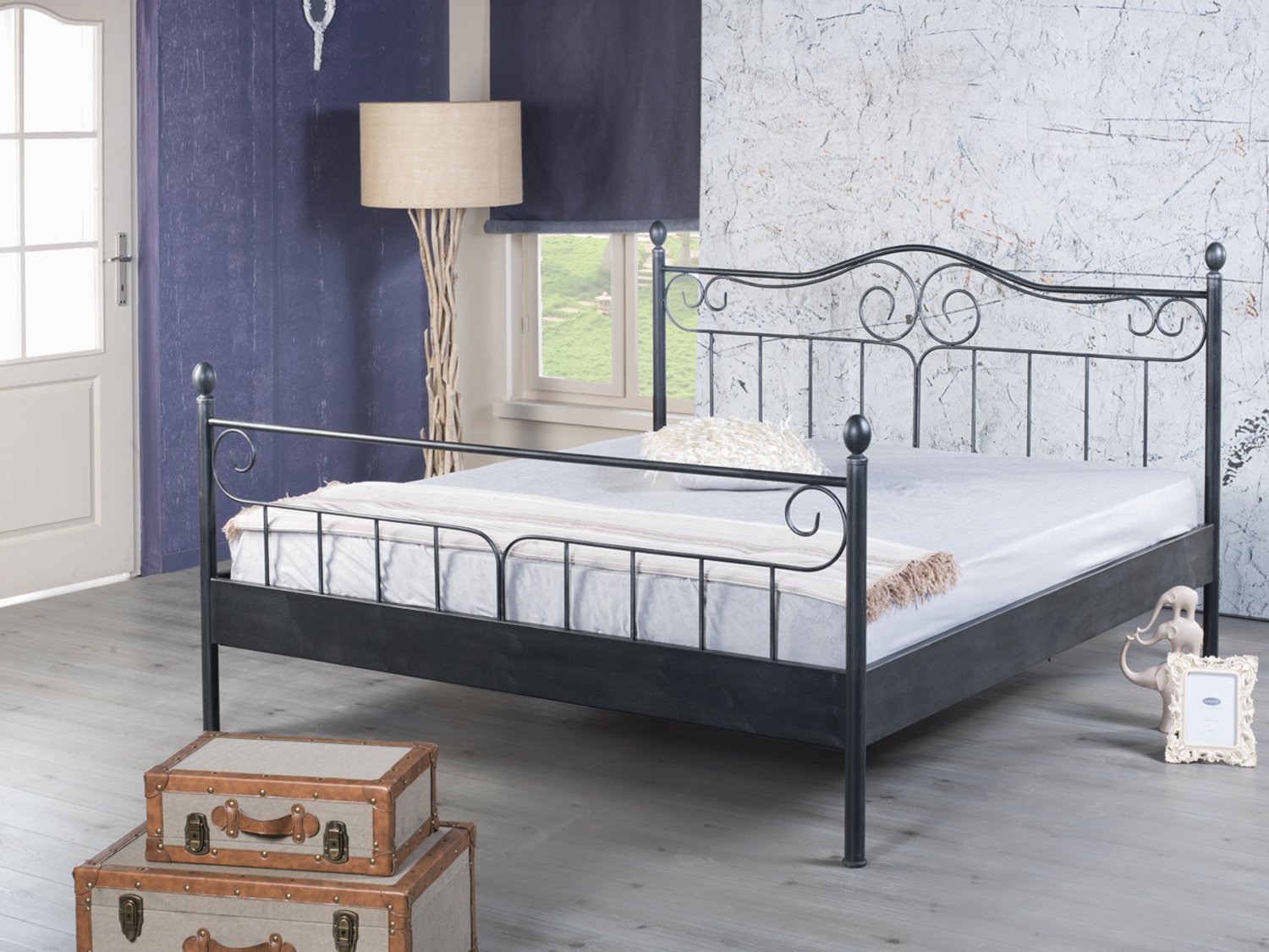 Bed Box Wonen Virginia metalen bed Zwart/Zilver 140x200cm