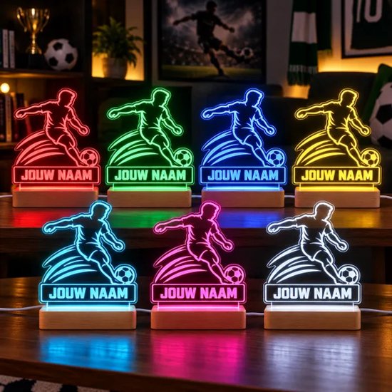 Voetbal LED Lamp met Naam - Voetballer - Nachtlamp - Uniek Voetbal Cadeau - 7 kleuren sfeerlamp / nachtlampje — afbeelding 3