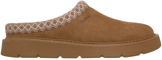 Bruine suède Skechers instapper met gebreide rand en dikke zool.