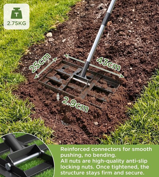 Gazonrakel - Groen - 43 x 25 cm - Metalen Steel van 180 cm - Voor Tuinwerkzaamheden — afbeelding 2