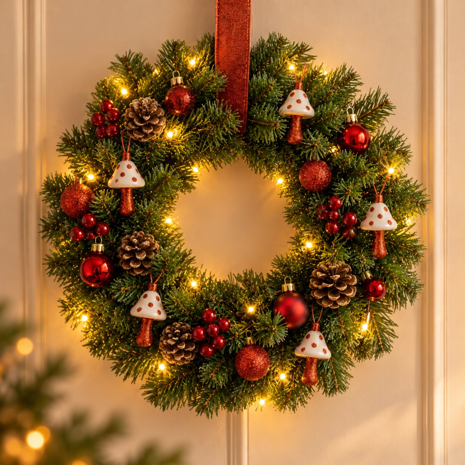 Black Box Kerstkrans - D30 cm - met LED verlichting - 10 lampjes - warm wit - batterijen - deurkrans – foto 5