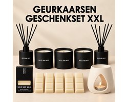 Geurkaarsen Geschenkset XXL - 11-delige Luxe Huisparfum Set - Geurkaarsen set - 3 x Geurkaars - 2 x Geurstokjes - 5 x Waxmelts - 1 x Waxbrander - geurstokjes kerst - geurkaars kerst - Nolée and Nulu - 100% vegan