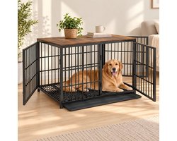 BingoPaw Hondenbench Meubel XXL - 3 Deuren - Uitneembare Lade - 120 x 77 x 81,5 cm - Zwart/Donkerbruin