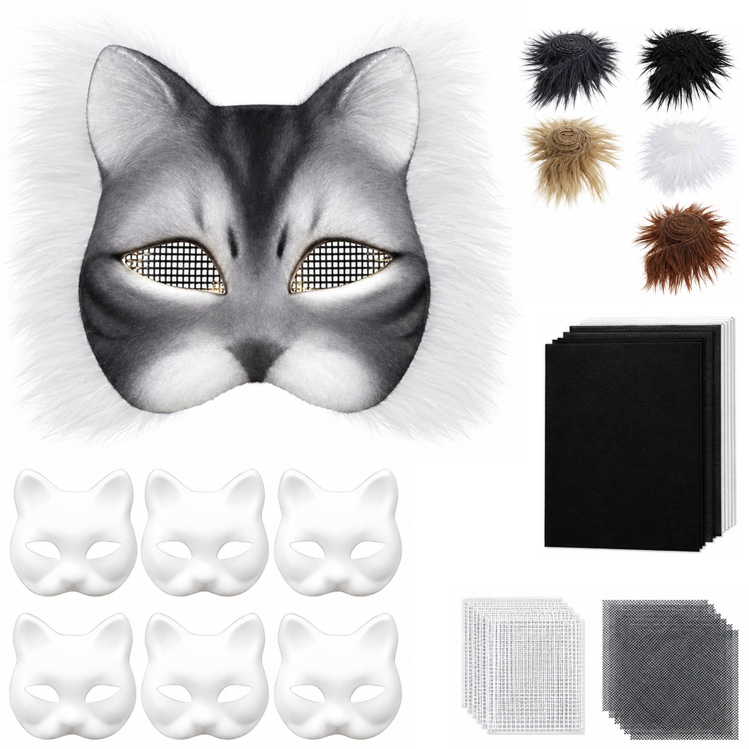 Lifhelpe 29 Stuks Kattenmaskers om te Beschilderen, DIY Knutselpakket voor Kinderen & Volwassenen, Geschikt voor Halloween, Maskerade, Maskerabal en Cosplay,grijs