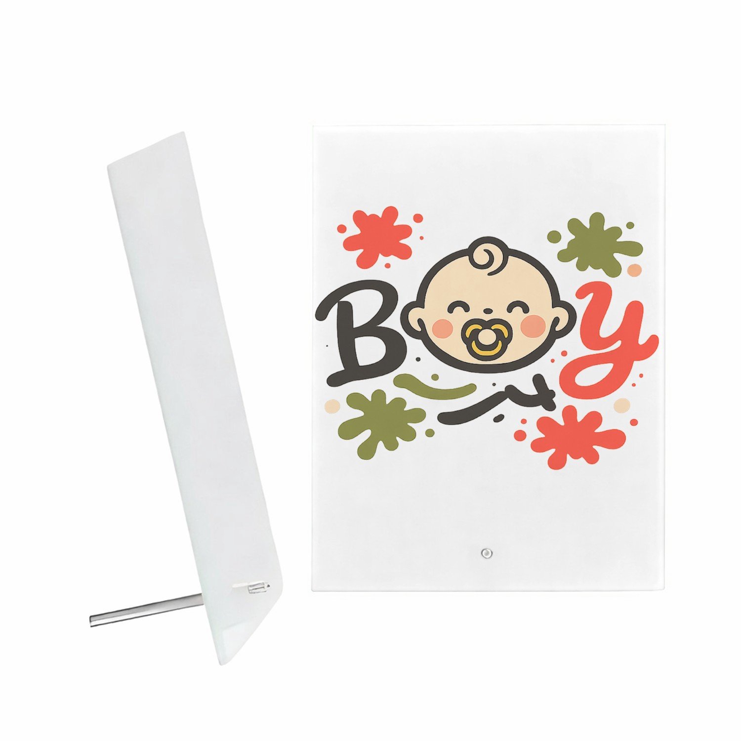 Mr Cadeautjes Glazen fotopaneel Grappige typografische babyprint met sportieve knipoog - 15 x 20 cm, staand - glas, decoratie, wanddecoratie | cadeau Wit