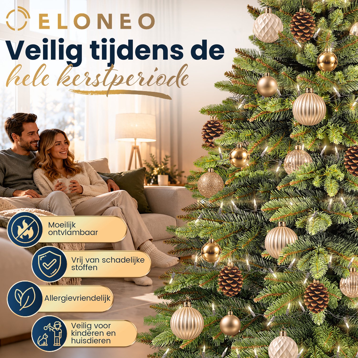 ELONEO Kunstkerstboom 250 cm – Realistische kerstboom, kunstkerstboom met houten standaard, natuurgetrouwe kerstboom – foto 3